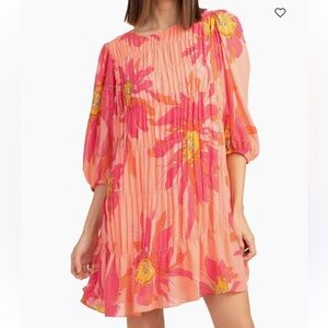 Trina Turk "Silvery" Pink Floral
Print Tiered Dress, Size XL